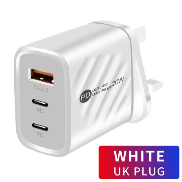（英規插頭，白色）PD 45W USB-C 充電器，快速充電器，Type-C 介面，支援 Quick Charge 3.0，適用於 iPhone 14 Pro、小米、三星等手機充電。
